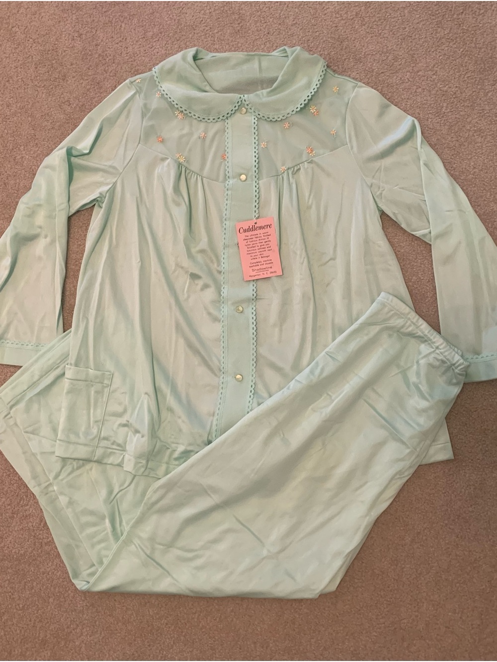 Vintage NWT 1970s Shadowline Mint Green Pajama Set Size 38 Coquette Cottagecore